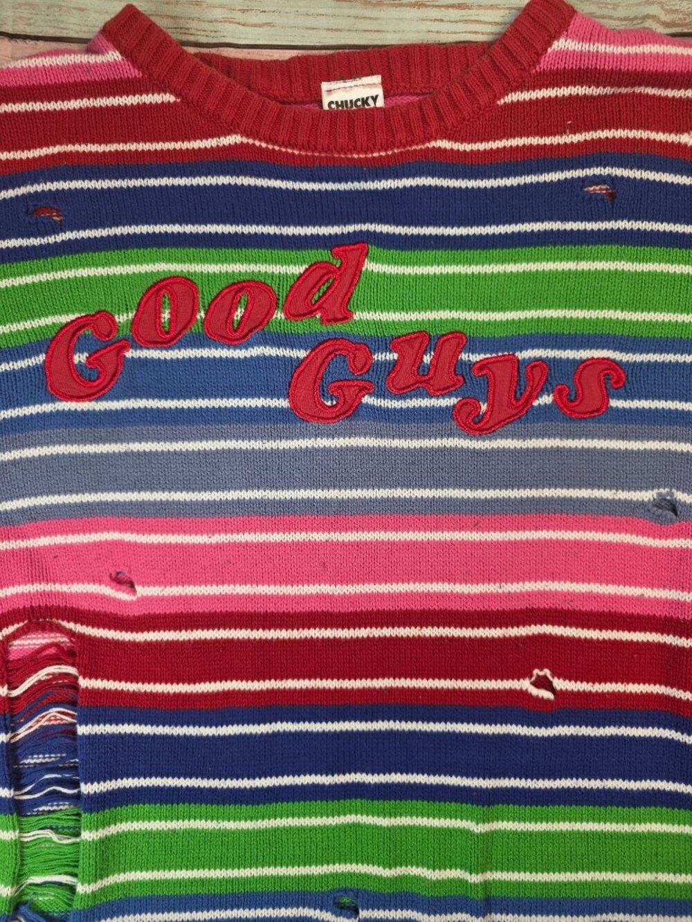 Chucky Good Guys Striped Sweater With Distressed Details Unisex XL